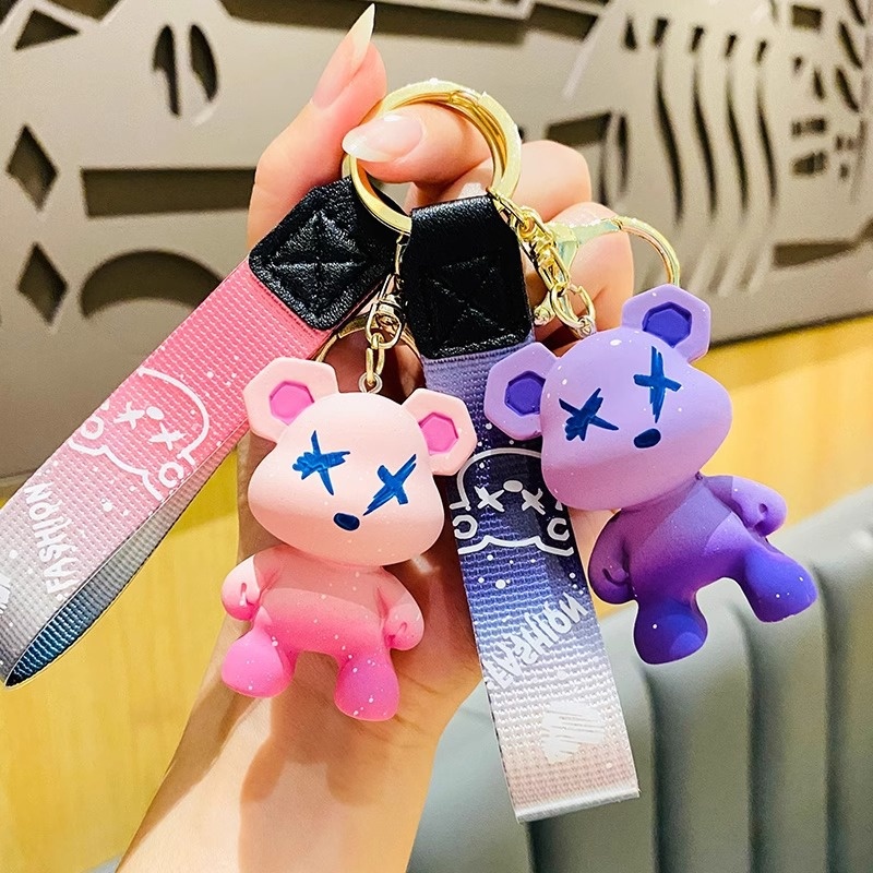 Creative Colorful Chameleon Bear Keychain Cartoon Couple Female Fashion Car Bag Keychain Pendant Key Ring