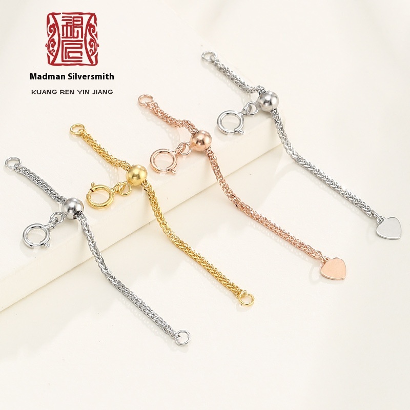 925 Sterling Silver Stretch Extension Chain Color Gold Chopin Gold Necklace Bracelet Extension Tail Chain Handmade DIYAccessories Material