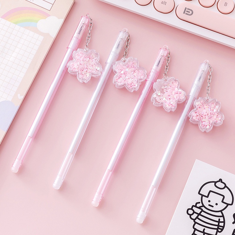 Korean Style Pink Flower Pendant Gel Pen Cute Small Fresh Black0.5 MMSignature Pen Fountain Pen Student Stationery Gift