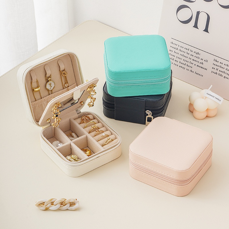 Jewelry Box Travel Portable Storage Box With Mirror Double-layer Necklace Earring Box Ring Jewelry Box