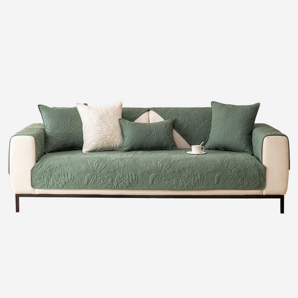 Four Seasons Universal Fabric Embroidery Non-slip Pure Cotton Sofa Cushion Modern Simple Solid Wood Sofa Cushion Cloth Backrest Cover