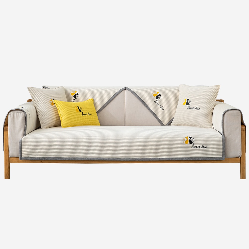 Four Seasons Universal Corn Fleece Sofa Cushion Cat Embroidery Fabric Leather Sofa Non-slip Sofa Cover