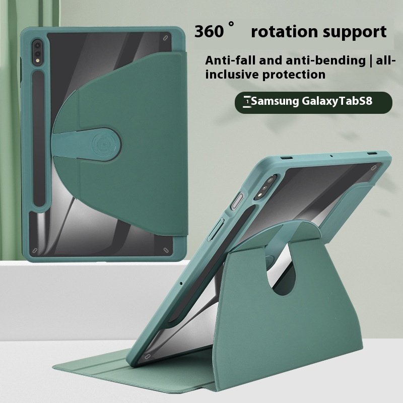Suitable For S7 Samsung Protective Case Acrylic360 Degree Rotating S6lite Tablet S8 Clamshell Silicone Anti-fall Case