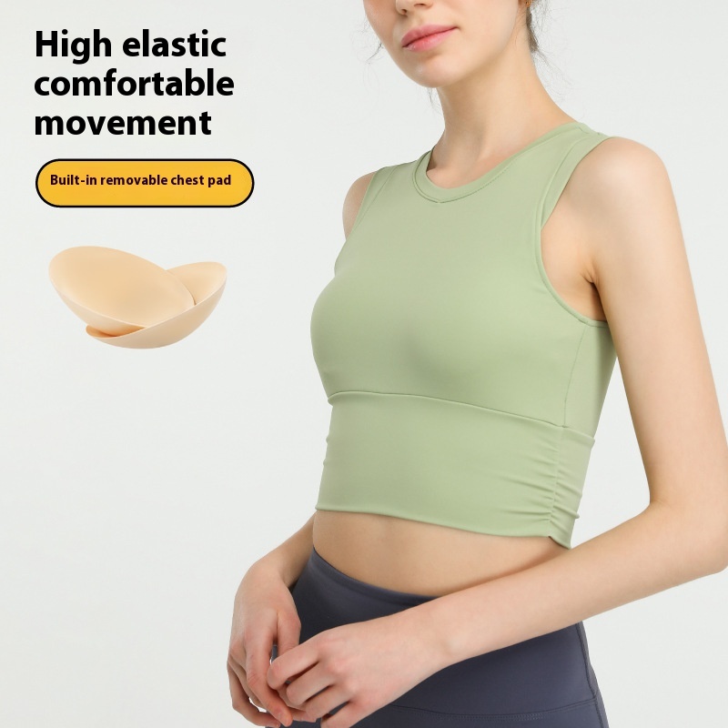 Tight Short Sports Vest For Women Running Fitness High-strength Shockproof Yoga Wear Top With Chest Pad Breathable Sleeveless