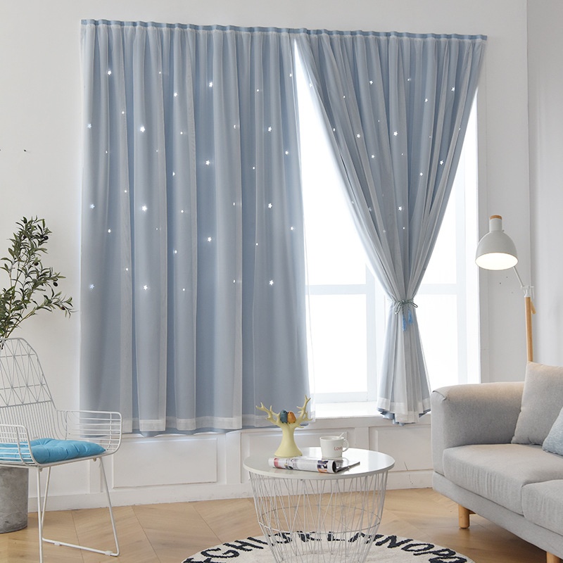 Shaoxing Velcro Punch-free Hollow Star Nordic Internet Celebrity Curtain Blackout Cloth Finished Product One Piece Dery