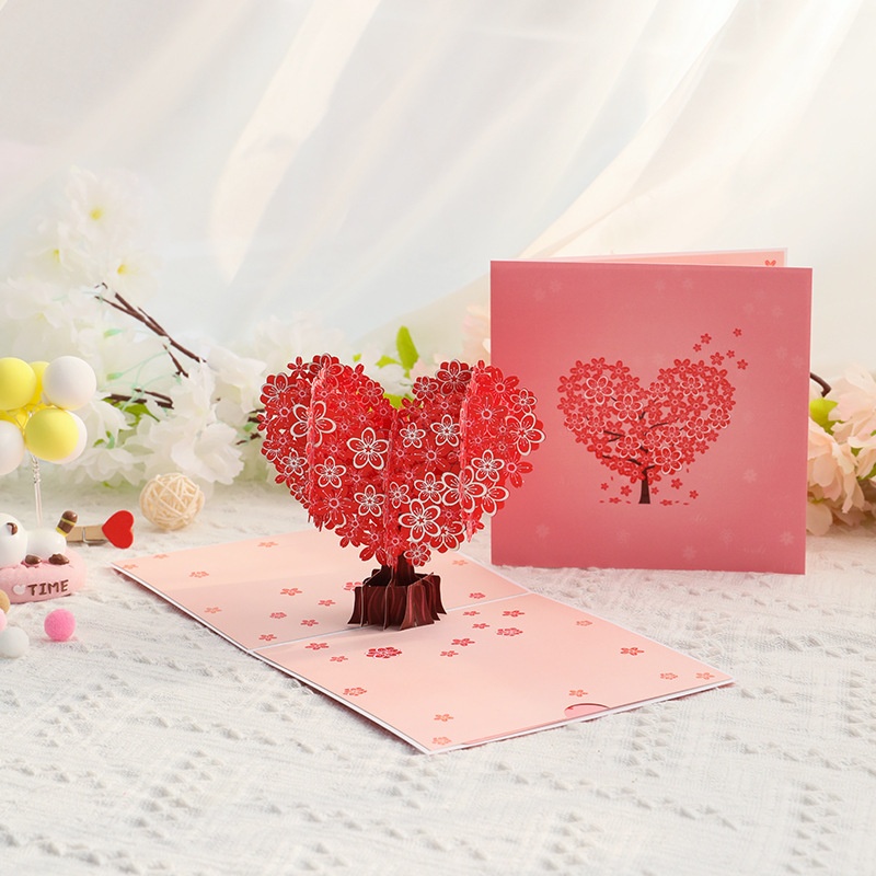 Valentine's Day Three-dimensional Greeting Card Love Cherry Blossom Tree Paper Sculpture Mother's Day Blessing Message Thank You Card