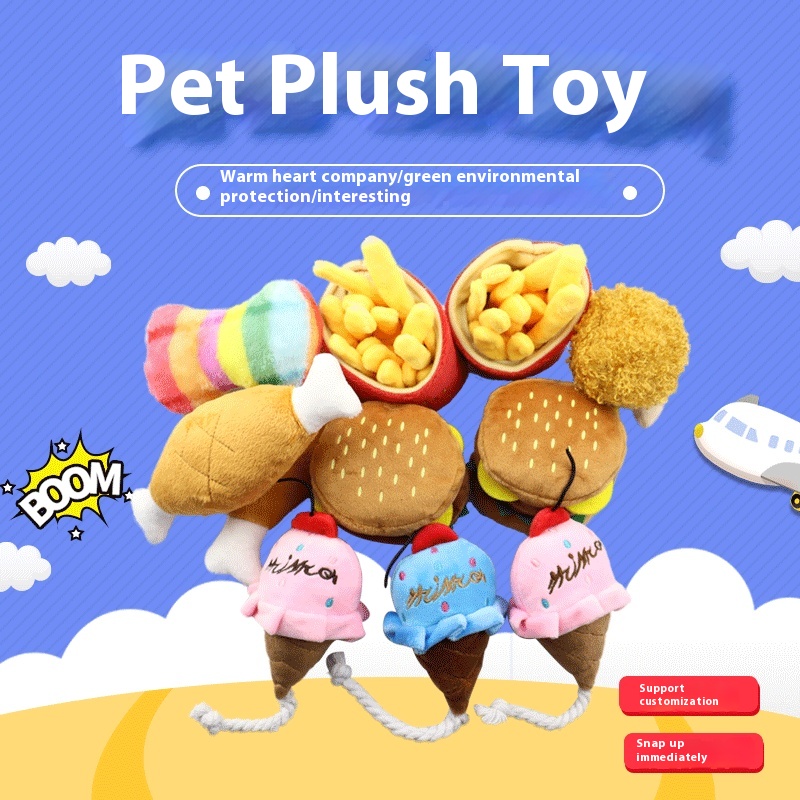 Pet Plush Sound Toy Dog Bite Hamburger Chicken Leg Simulation Toy Supplies