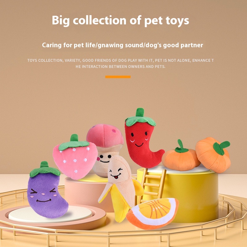 Pet Dog Plush Sound Vegetables And Fruits Animal Cartoon Bite Resistant Pet Cat Dog Toy Supplies