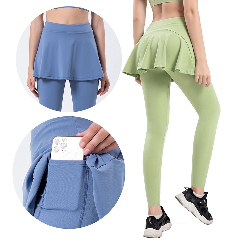 Yoga Sports Women's Trousers Fake Two-piece Skirt Pants Hip Ruffles Tight Hip Yoga Pants