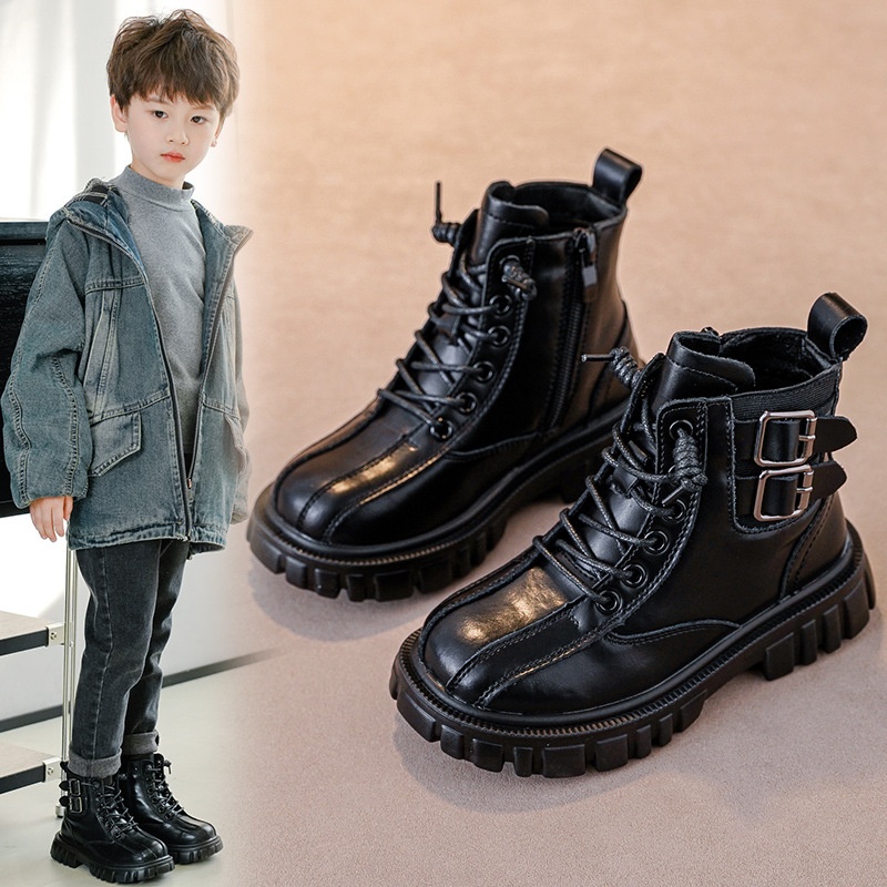 Boys Boots Autumn And Winter Velvet Children's Cotton Boots Non-slip Soft Sole British Style Little Boy Martin Boots