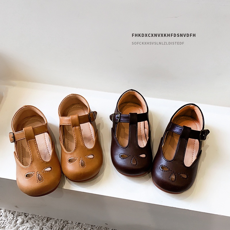 Spring And Autumn Retro Children's Shoes Girls'Leather Shoes Hollow Breathable Baby Princess Shoes Children's Casual Single Shoesy