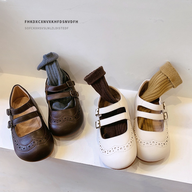 Retro Shallow Mouth Children's Leather Shoes Girls Casual Shallow Mouth Small Single Shoes Baby Mary Jane Shoes Spring Soft Sole