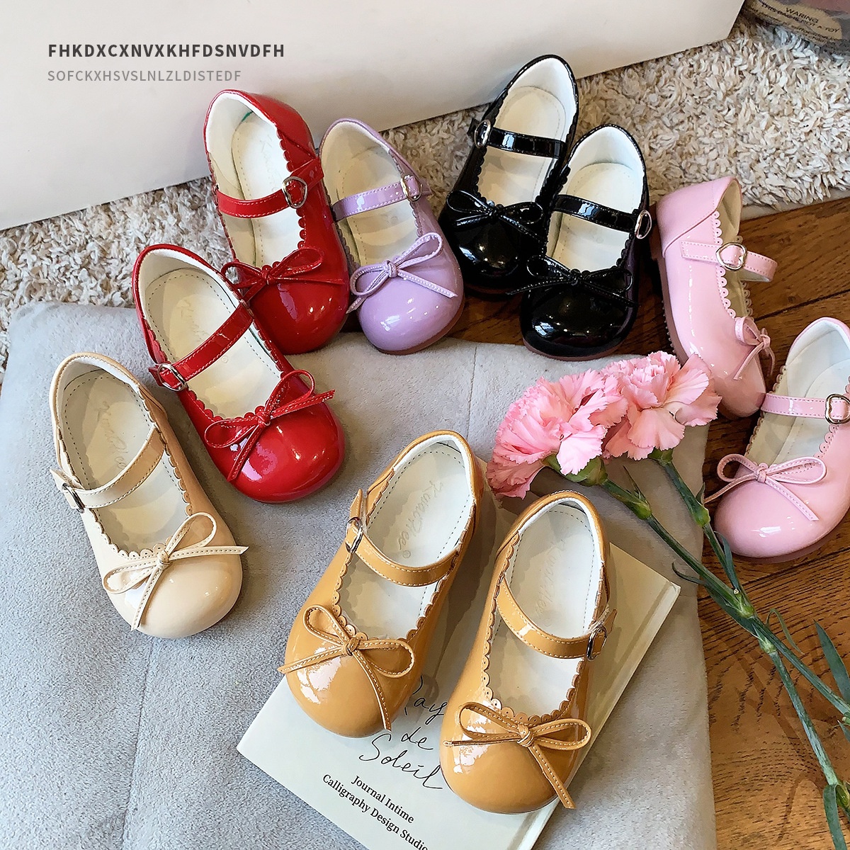 Candy Color Patent Leather Bow Children's Shoes Little Girl Leather Shoes Shallow Mouth Children's Princess Shoes Baby Shoes