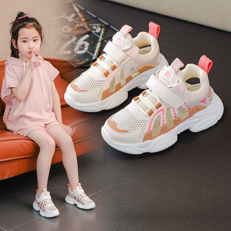 Summer Style Girls Frame Shoes Breathable Mesh Sports Shoes Hollow Primary School Students Non-slip Casual Sandals