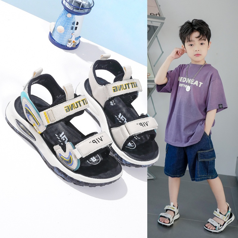 Boys Sandals Summer Korean Version For Middle And Large Children Boys Soft Bottom Beach Shoes Baby Genuine Leather Children Shoes