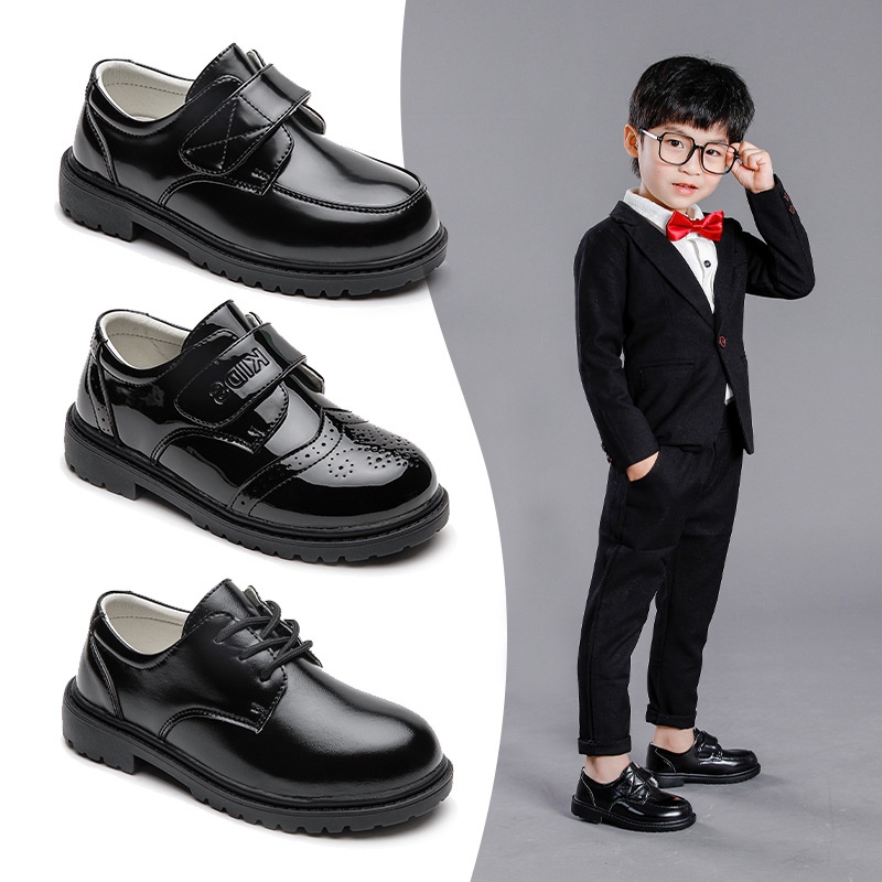 Boys Leather Shoes Soft Sole Black British Style Little Boy Performance Shoes Middle And Large Children Elementary School Children Shoes Spring And Autumn Style