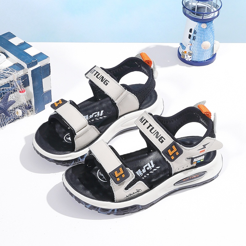 Boys Sandals Summer Velcro Baby Beach Shoes Soft Bottom Non-slip Genuine Leather Casual Children's Shoes