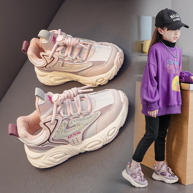 Girls'Sports Shoes Autumn And Winter Soft Sole Girls Running Shoes For Middle And Large Children's Casual Plus Velvet Children's Dad Shoes