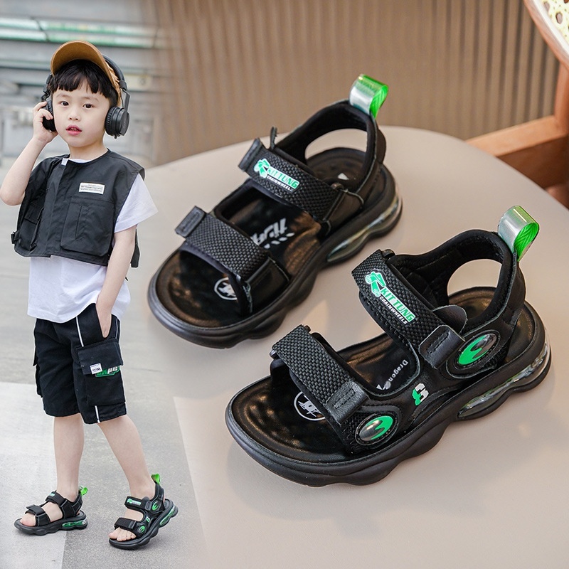 Boys Sandals Summer Velcro Children's Shoes Medium And Large Children's Soft Bottom Little Boy Casual Beach Shoes