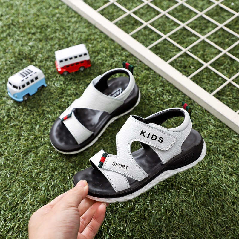 Boys Sandals Summer Soft Bottom Non-slip Leather Children's Shoes Fashionable Open Toe Velcro Boys Beach Shoes