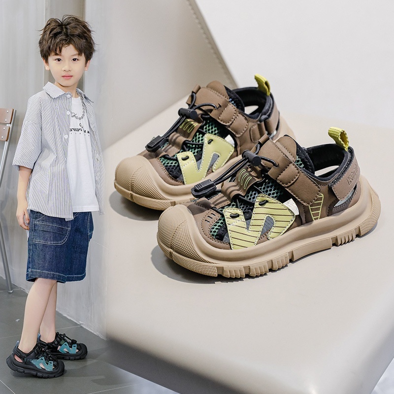 Summer Boys Sandals Velcro Children's Baotou Frame Shoes Middle And Large Children's Breathable Girls Beach Shoes