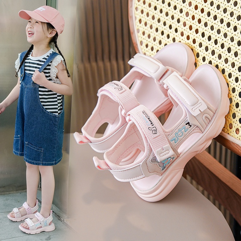 Girls Sports Sandals Summer Models For Middle And Large Children's Leather Children's Shoes Soft Sole Casual Girls Beach Shoes