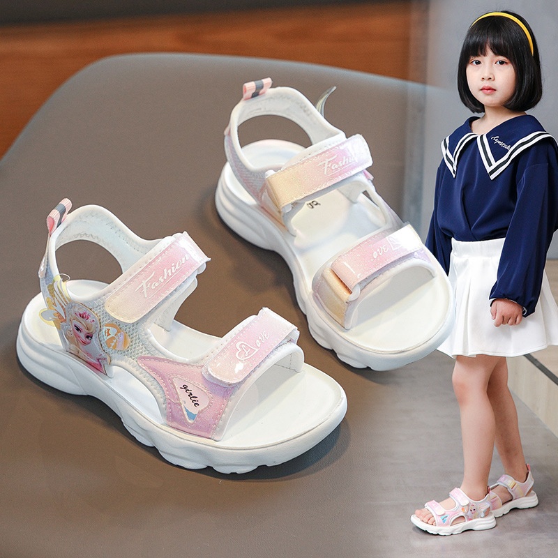 Girls Sandals Summer Little Girl Beach Shoes Primary School Students Cartoon Princess Shoes Children's Soft Bottom Shoes