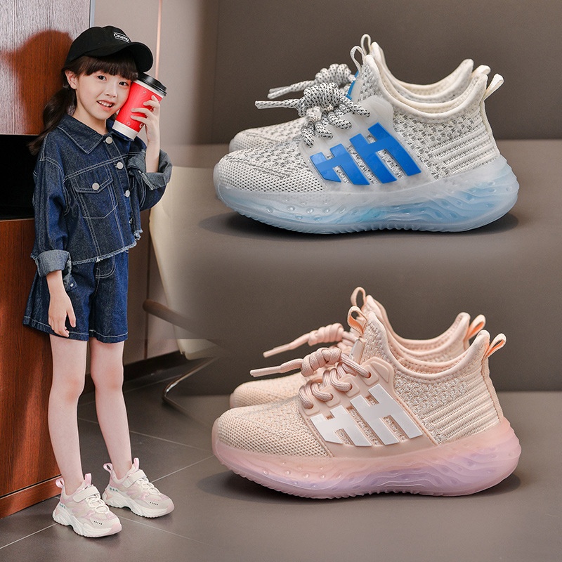 Girls Flying Woven Shoes Spring And Autumn Models For Middle And Large Children's Casual Children's Breathable Mesh Shoes Little Girls Coconut Shoes