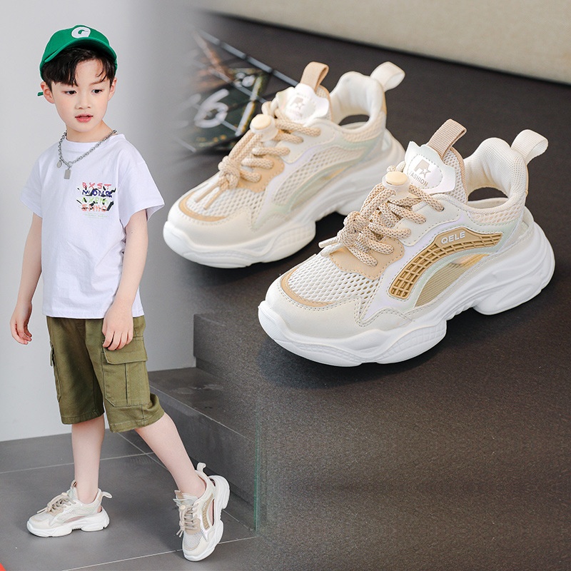 Summer Style Medium And Large Boy Sports Shoes Mesh Breathable Student Frame Shoes Boy Lightweight Running Shoes