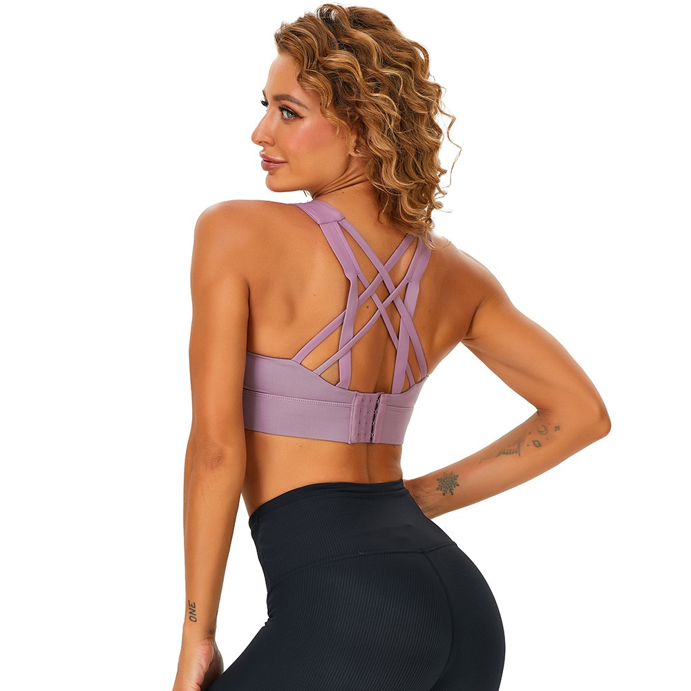 European And American Yoga Fitness Vest With Chest Pad Mesh Splicing Sports Bra Seamless Beautiful Back Sports Underwear For Women