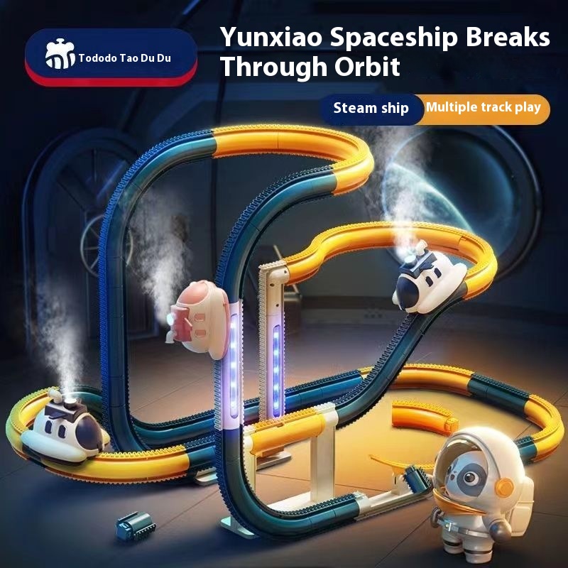 Children's Toy Electric Track Car-Steam Spaceship Challenge Puzzle Car With Assembled Tracks.