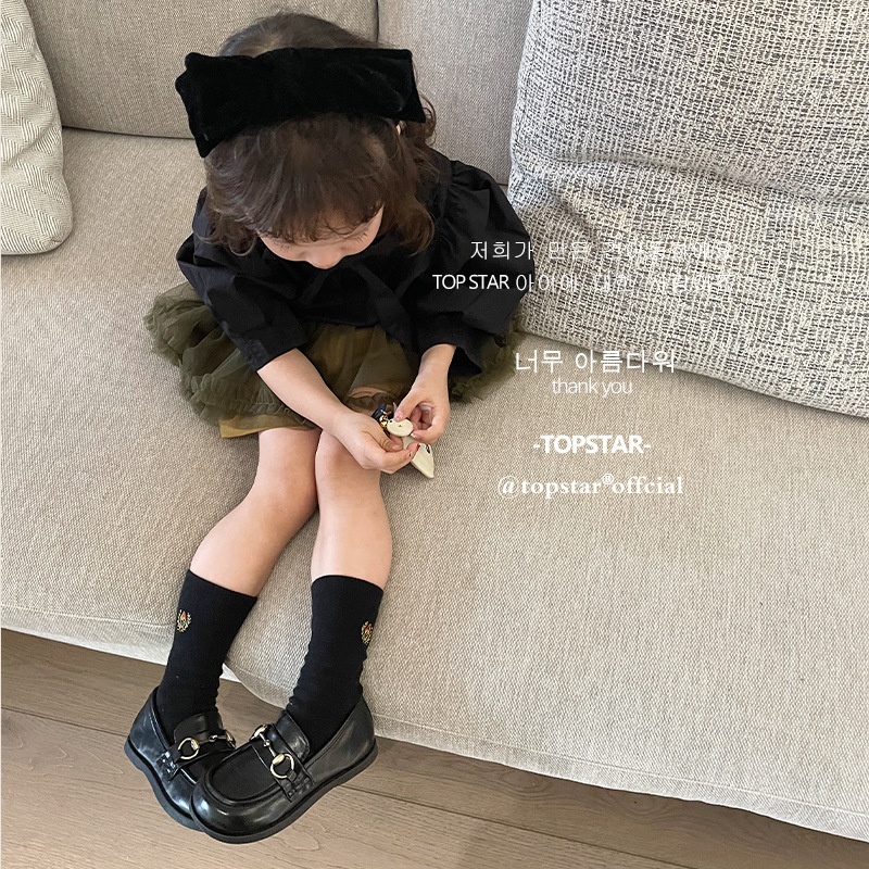 TSChildren's Shoes Children's Leather Shoes Spring Style Girls Metal Buckle Single Shoes Black Performance Shoes Baby Loafers