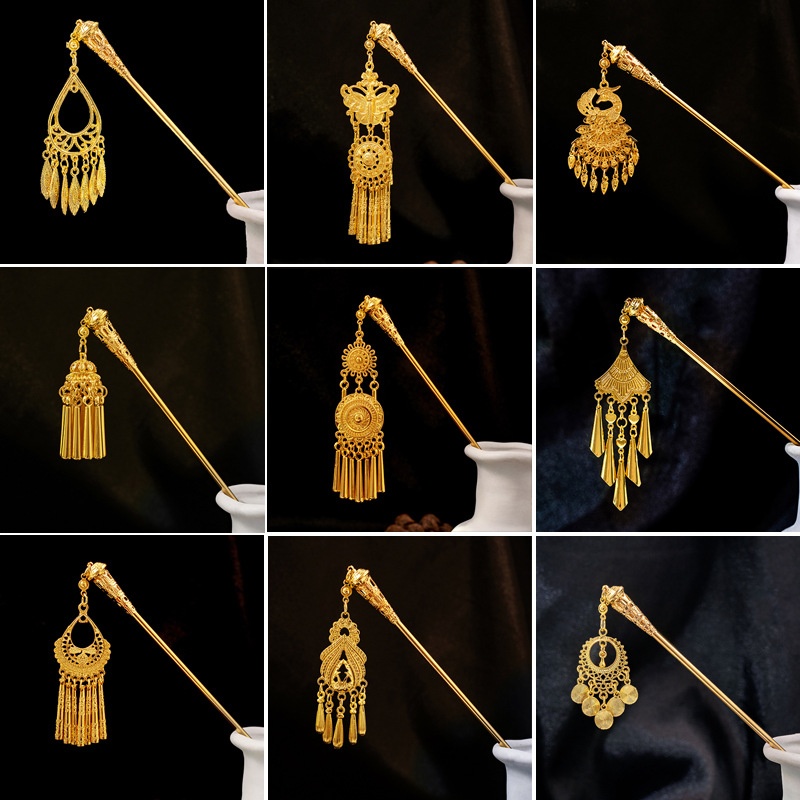 Chinese Geometric Hollow Tassel Hairpin For Women,National,Ethnic Style,Water Drop Leaf Round Hanfu Accessories,Hairpin For Women
