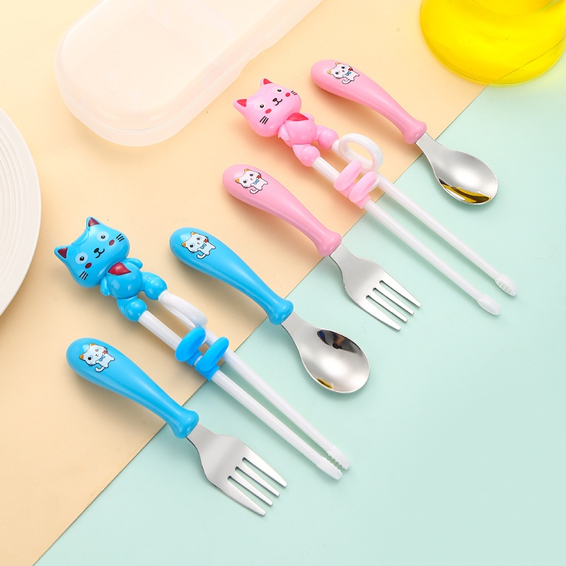 Children's Tableware Set Stainless Steel Spoon Fork Cartoon Baby Food Supplement Eating Children Mother And Baby Fork Spoon Chopsticks Set