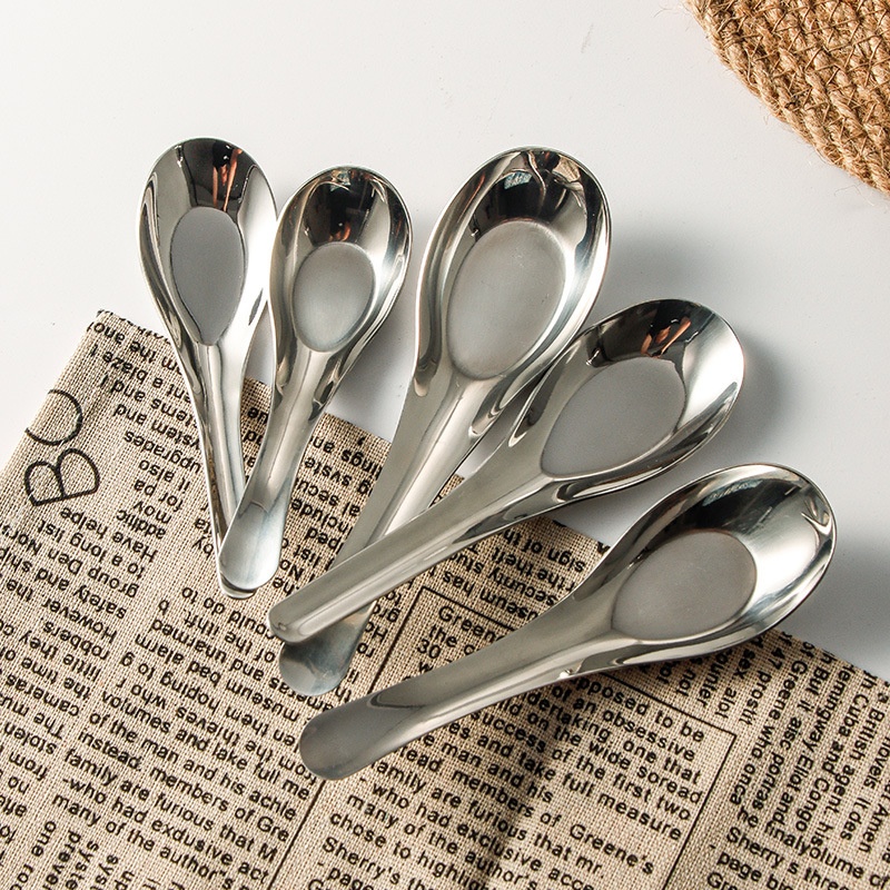 304 Stainless Steel Spoon Household Spoon High Value Spoon Hotel Large Flat Spoon Dessert Spoon Full Set Of Products