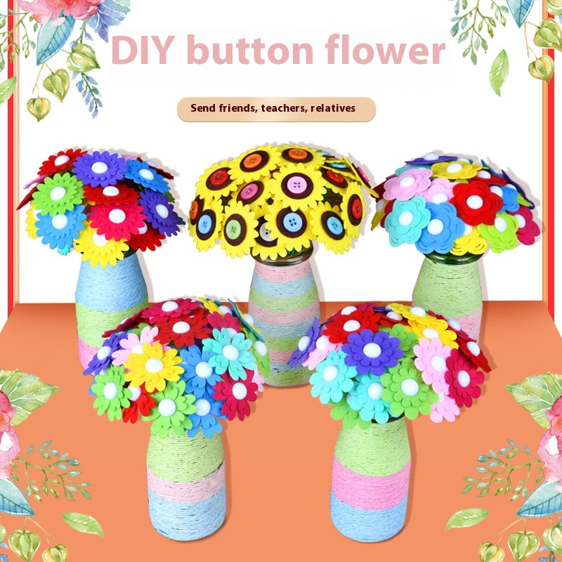 English Packaging Button Bouquet Diy Children's Handmade Material Package Hand Bouquet Kindergarten Educational Potted Plants