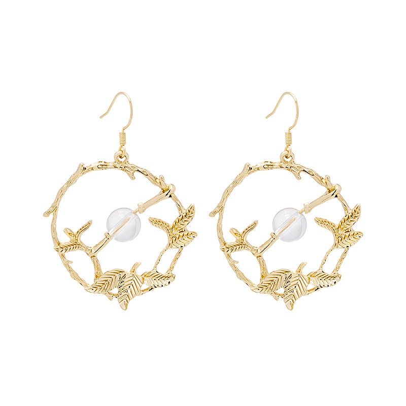 Korean Retro Small Fresh Hollow Leaf Circle Earrings Simple Branch Ball Earrings Earrings