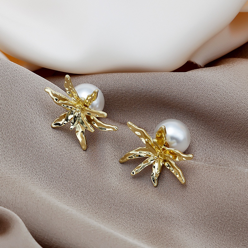 Silver Needle Golden Fireworks Front And Back Pearl Earrings Temperament Creative Earrings Jewelry