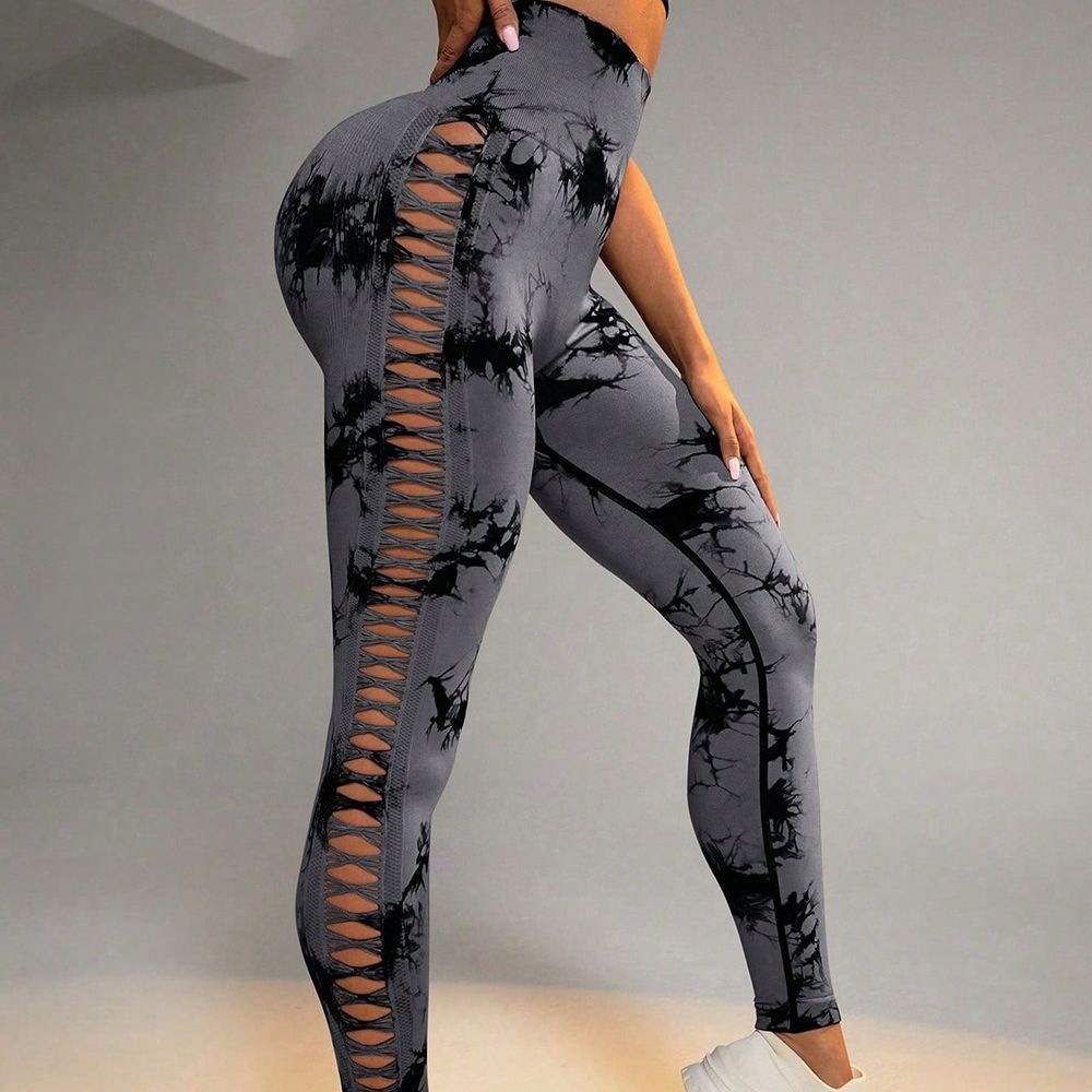 Outdoor Sports Breathable Quick-drying Tight High Waist Hip-lifting Fitness Trousers Side Hollow Tie-dye Yoga Pants For Women