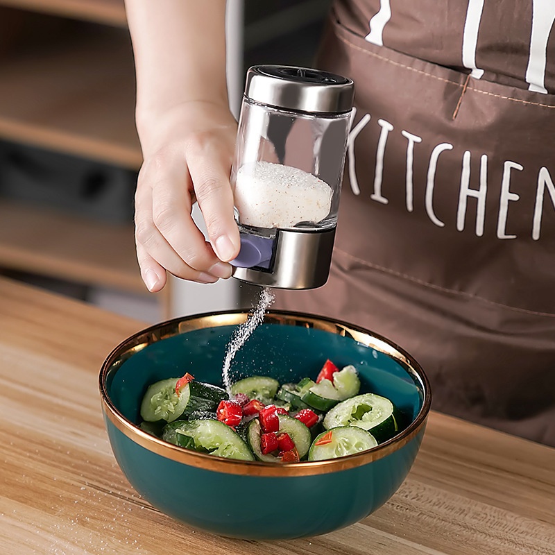 Stainless Steel Seasoning Bottle Kitchen Artifact Push-type Seasoning Jar Creative Seasoning Box Sprinkler Glass Quantitative Salt Control Bottle