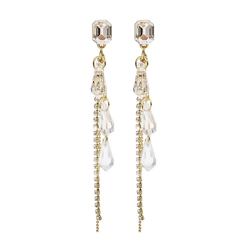 Silver Needle Light Luxury Style Multi-layered Crystal Tassel Earrings Long Face-slimming Super Shiny Full Diamond Chain Earrings