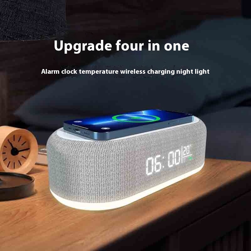 Desktop Clock Alarm-Wireless Charging Night Light Table Lamp With Thermometer,3-in-1 Wireless Charger For Phones