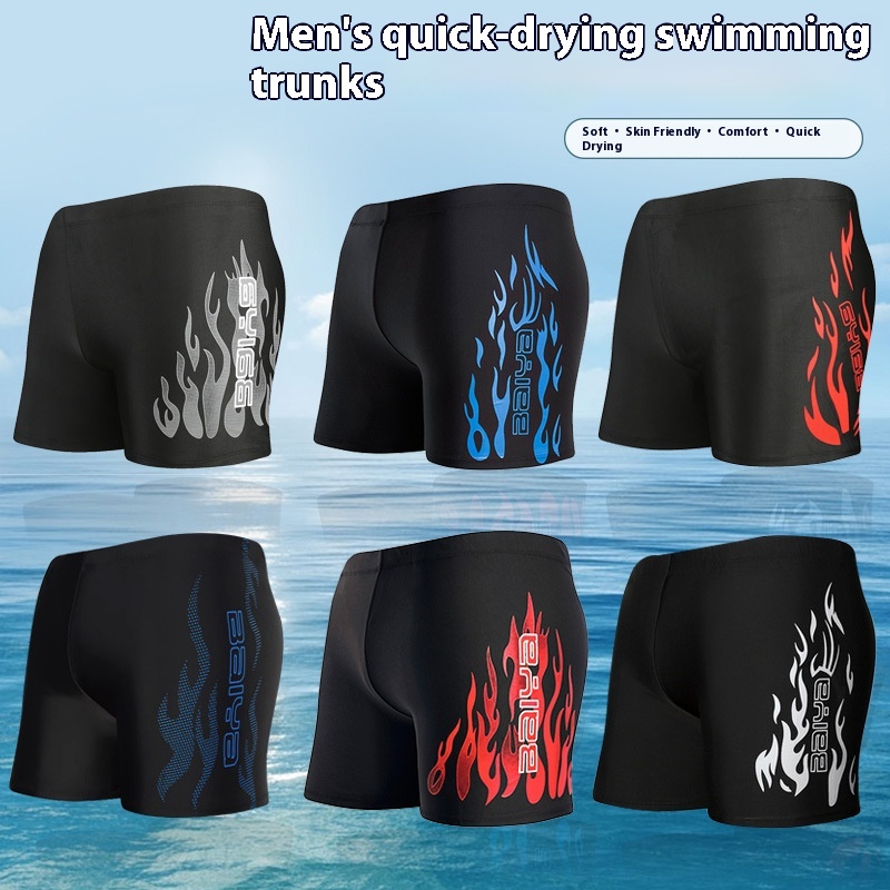 Swim Trunks Men's Hot Spring Boxer Loose Conservative Swimsuit Large Size Fashion Flame Adult Swimming Trunkss