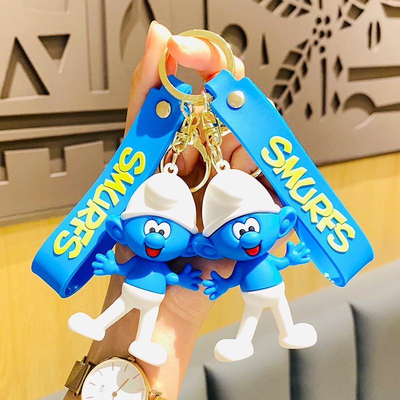 Korean Creative Cute Smurf Car Keychain Female Small Fresh Keychain Cartoon Pendant Ornaments