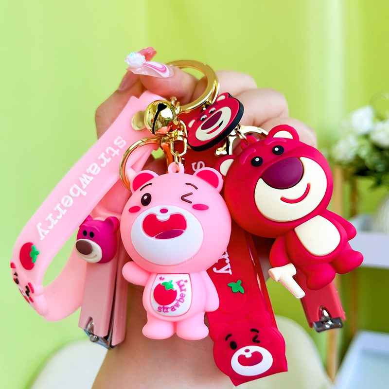 Creative Soft Glue Strawberry Bear Keychain Fashionable Couple Exquisite Cute Strawberry Bear Accessories Bag Pendant