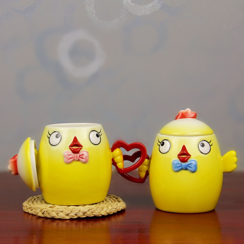 Ceramic Chicken Water Cup With Lid Cute Cartoon Animal Mug Creative Couple Coffee Cup Holiday Gift