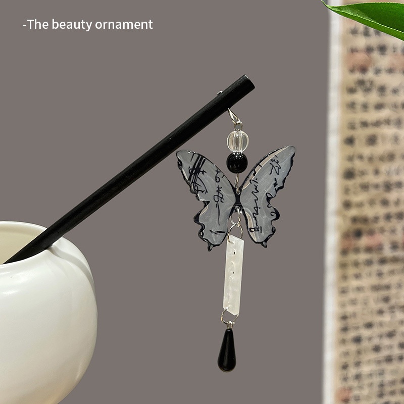 Chinese Style Butterfly Hairpin Female Calligraphy Ancient Style Tassel Hair Fork Back Of The Head Hairpin Headwear