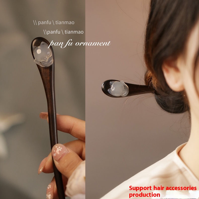 White Jade Fox Chinese Style Ancient Style Wooden Hairpin Headdress Hairpin Hairpin Ebony Hairpin Female Hanfu Accessories National Style