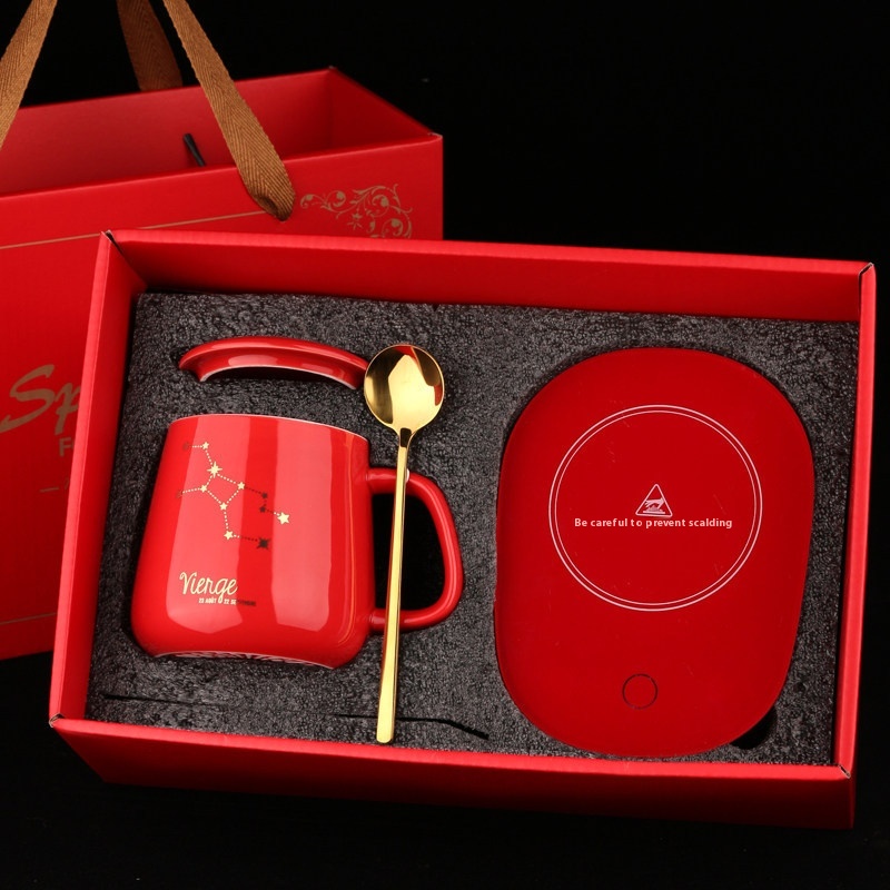 Warm Cup55 Degree Heating Coaster Mug With Lid Spoon Heating Milk Cup Office Coffee Cup Warmer