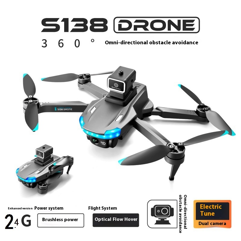 S138 Brushless Mini Obstacle Avoidance Drone Optical Flow Positioning Electric Adjustment Dual Camera Aerial Photography Folding Remote Control Aircraft